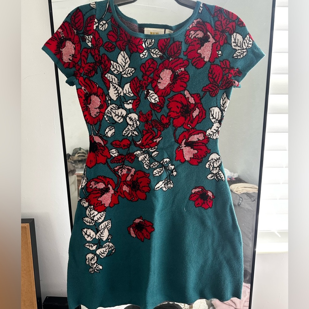 Maeve Teal and Red Floral Mini Dress